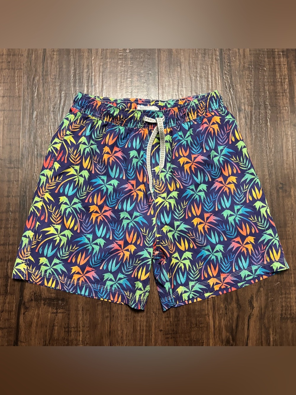 Wes and Willy Navy Tropical Print Swim Trunks - Multicolor Leaf Design boys XL